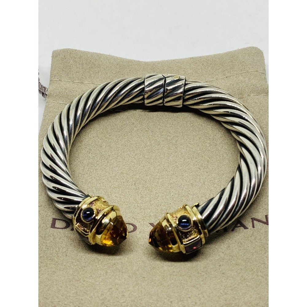 David Yurman 925 14K Gold 10MM  Renaissance Bracelet Citrine Amethyst Tourmaline